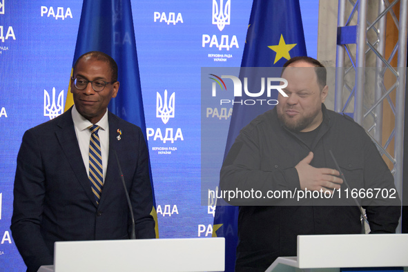 Ruslan Stefanchuk, Speaker of the Verkhovna Rada of Ukraine, and Greg Fergus, Speaker of the House of Commons of the Parliament of Canada, h...