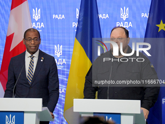 Ruslan Stefanchuk, Speaker of the Verkhovna Rada of Ukraine, and Greg Fergus, Speaker of the House of Commons of the Parliament of Canada, h...