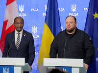 Ruslan Stefanchuk, Speaker of the Verkhovna Rada of Ukraine, and Greg Fergus, Speaker of the House of Commons of the Parliament of Canada, h...