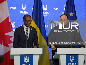 Ruslan Stefanchuk, Speaker of the Verkhovna Rada of Ukraine, and Greg Fergus, Speaker of the House of Commons of the Parliament of Canada, h...