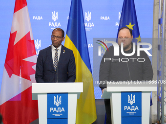 Ruslan Stefanchuk, Speaker of the Verkhovna Rada of Ukraine, and Greg Fergus, Speaker of the House of Commons of the Parliament of Canada, h...