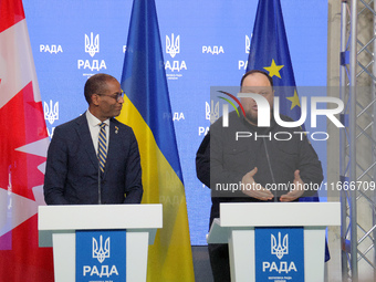 Ruslan Stefanchuk, Speaker of the Verkhovna Rada of Ukraine, and Greg Fergus, Speaker of the House of Commons of the Parliament of Canada, h...