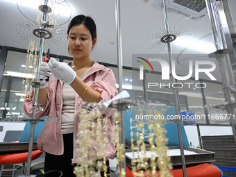 A worker sorts metal ornaments at a jewelry processing plant in Jinhua, China, on October 15, 2024. (