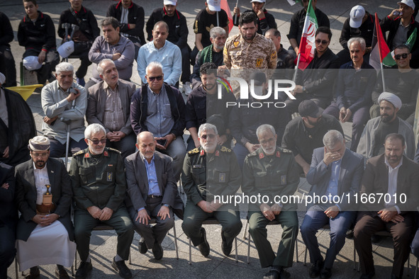 Brigadier General Esmail Qaani, Commander of the Quds Force of the Islamic Revolutionary Guard Corps, attends a funeral ceremony for General...