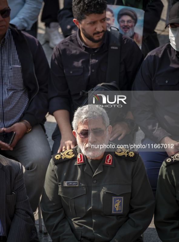 Brigadier General Esmail Qaani, Commander of the Quds Force of the Islamic Revolutionary Guard Corps, attends a funeral ceremony for General...