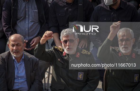 Brigadier General Esmail Qaani, Commander of the Quds Force of the Islamic Revolutionary Guard Corps, shouts anti-Israeli and anti-U.S. slog...