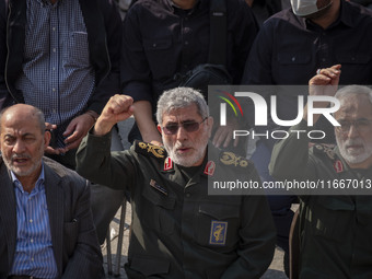 Brigadier General Esmail Qaani, Commander of the Quds Force of the Islamic Revolutionary Guard Corps, shouts anti-Israeli and anti-U.S. slog...