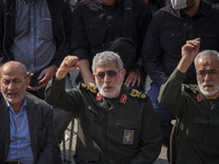 Brigadier General Esmail Qaani, Commander of the Quds Force of the Islamic Revolutionary Guard Corps, shouts anti-Israeli and anti-U.S. slog...