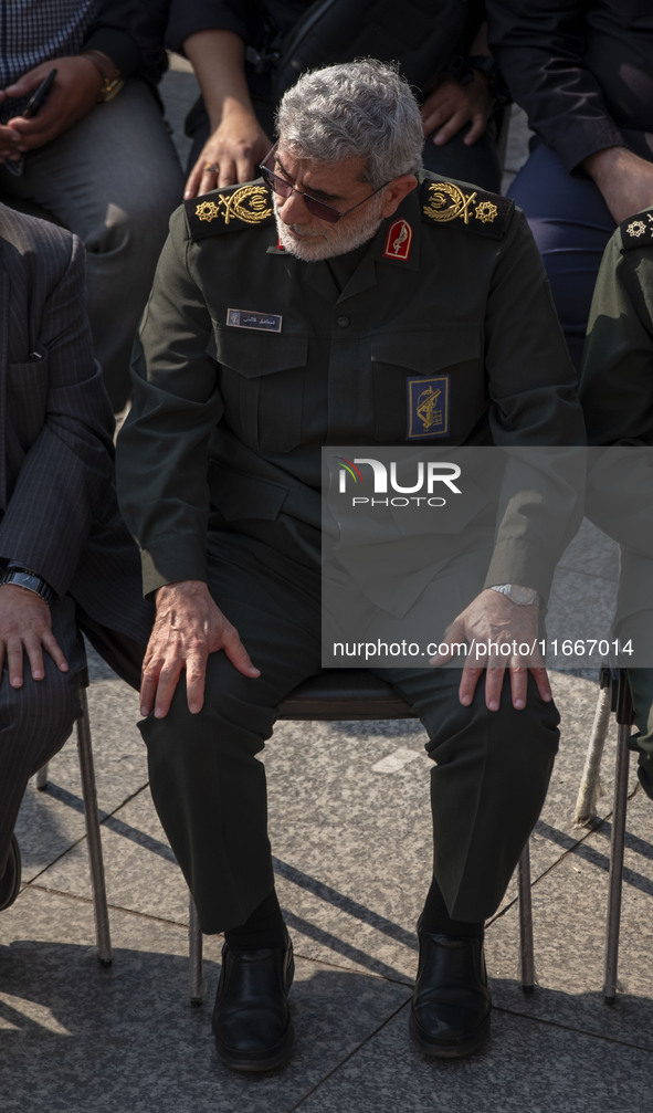 Brigadier General Esmail Qaani, Commander of the Quds Force of the Islamic Revolutionary Guard Corps, attends a funeral ceremony for General...