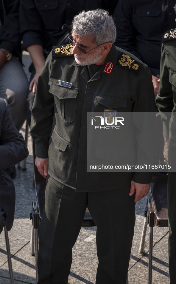 Brigadier General Esmail Qaani, Commander of the Quds Force of the Islamic Revolutionary Guard Corps, attends a funeral ceremony for General...