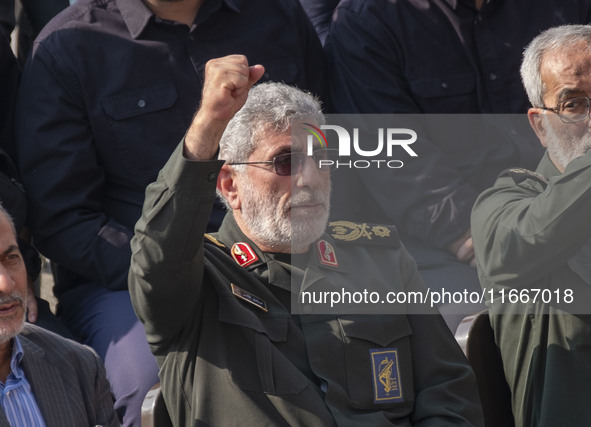 Brigadier General Esmail Qaani, Commander of the Quds Force of the Islamic Revolutionary Guard Corps, shouts anti-Israeli and anti-U.S. slog...