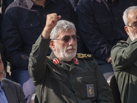 Brigadier General Esmail Qaani, Commander of the Quds Force of the Islamic Revolutionary Guard Corps, shouts anti-Israeli and anti-U.S. slog...