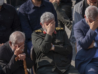 Brigadier General Esmail Qaani, Commander of the Quds Force of the Islamic Revolutionary Guard Corps, mourns while attending a funeral cerem...