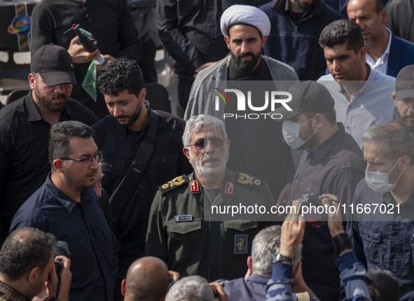 Brigadier General Esmail Qaani, Commander of the Quds Force of the Islamic Revolutionary Guard Corps, looks on after attending a funeral cer...