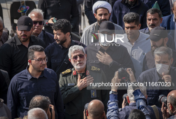 Brigadier General Esmail Qaani, Commander of the Quds Force of the Islamic Revolutionary Guard Corps, gestures after attending a funeral cer...