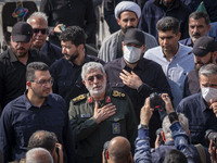 Brigadier General Esmail Qaani, Commander of the Quds Force of the Islamic Revolutionary Guard Corps, gestures after attending a funeral cer...