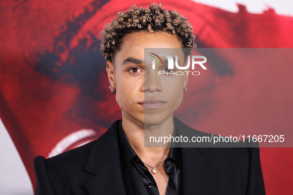 Miles Gutierrez-Riley arrives at the Global Premiere Of Paramount Pictures' 'Smile 2' held at Paramount Pictures Studios on October 14, 2024...