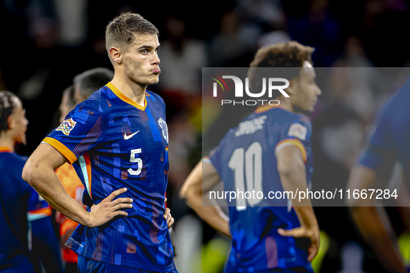 Netherlands defender Mickey van de Ven appears dejected after the lost game during the match between Germany and the Netherlands at the Alli...