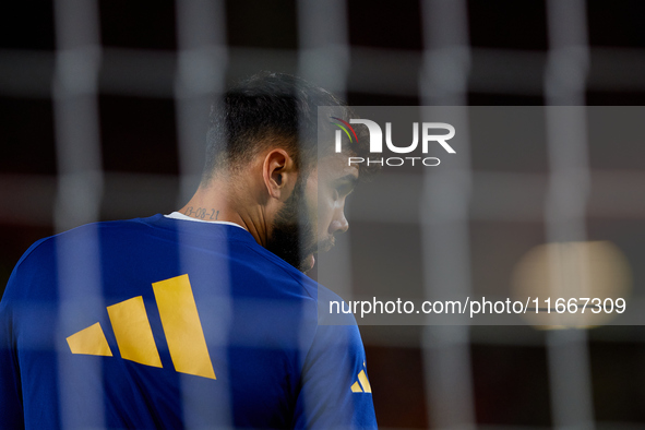 David Raya of Spain looks on before the UEFA Nations League 2024/25 League A Group A4 game between Spain and Denmark at Enrique Roca stadium...