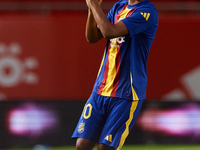 Lamine Yamal of Spain applauds before the UEFA Nations League 2024/25 League A Group A4 game between Spain and Denmark at Enrique Roca stadi...