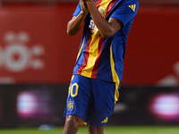 Lamine Yamal of Spain applauds before the UEFA Nations League 2024/25 League A Group A4 game between Spain and Denmark at Enrique Roca stadi...