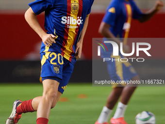 Pedri of Spain is in action before the UEFA Nations League 2024/25 League A Group A4 game between Spain and Denmark at Enrique Roca Stadium...