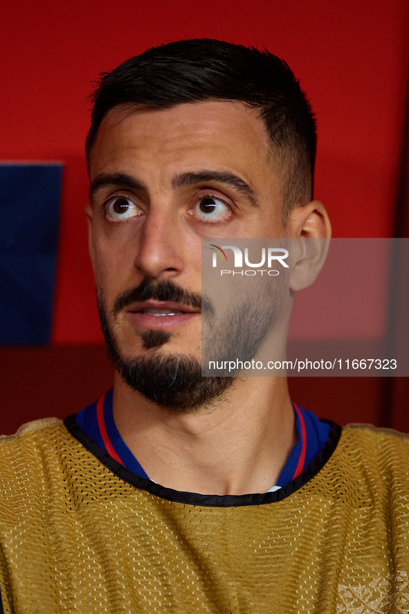 Joselu of Spain looks on before the UEFA Nations League 2024/25 League A Group A4 game between Spain and Denmark at Enrique Roca Stadium in...