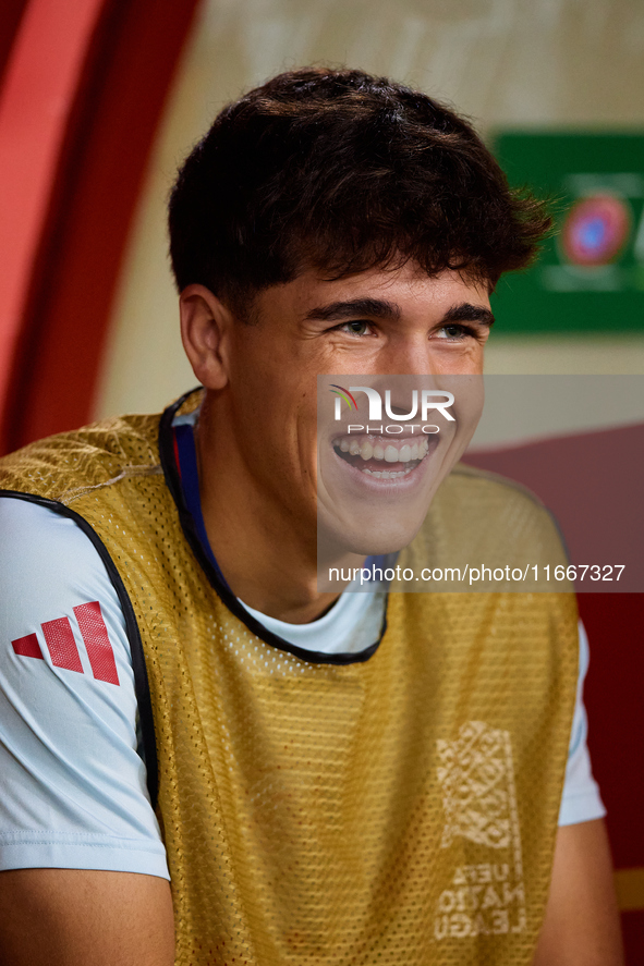 Pau Cubarsi of Spain smiles before the UEFA Nations League 2024/25 League A Group A4 game between Spain and Denmark at Enrique Roca Stadium...