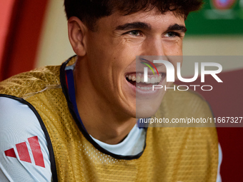 Pau Cubarsi of Spain smiles before the UEFA Nations League 2024/25 League A Group A4 game between Spain and Denmark at Enrique Roca Stadium...