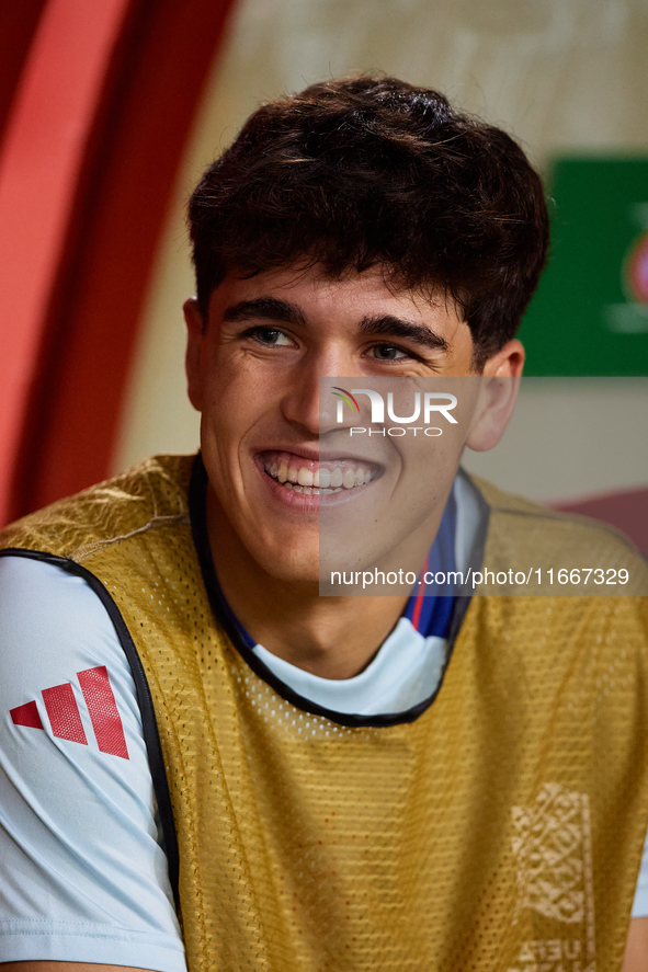 Pau Cubarsi of Spain smiles before the UEFA Nations League 2024/25 League A Group A4 game between Spain and Denmark at Enrique Roca Stadium...