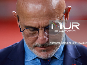 Luis de la Fuente, head coach of Spain, looks on prior to the UEFA Nations League 2024/25 League A Group A4 game between Spain and Denmark a...