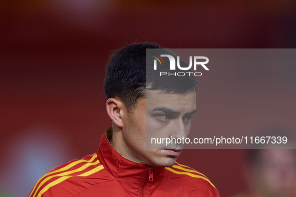 Pedri of Spain looks on before the UEFA Nations League 2024/25 League A Group A4 game between Spain and Denmark at Enrique Roca stadium in M...