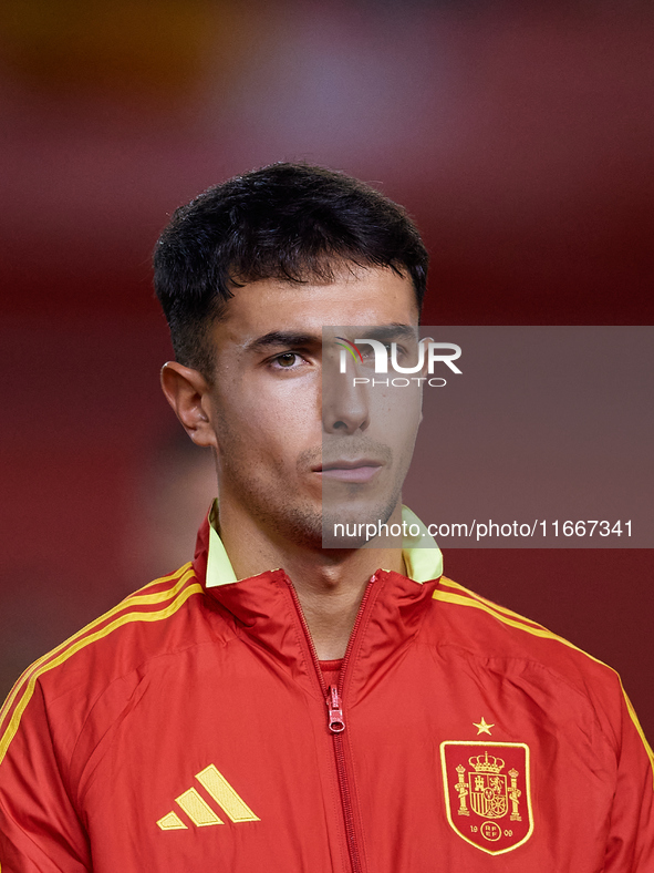 Martin Zubimendi of Spain looks on before the UEFA Nations League 2024/25 League A Group A4 game between Spain and Denmark at Enrique Roca s...