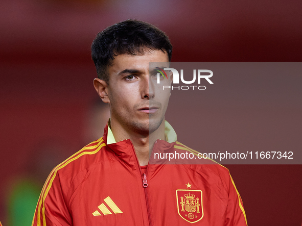 Martin Zubimendi of Spain looks on before the UEFA Nations League 2024/25 League A Group A4 game between Spain and Denmark at Enrique Roca s...