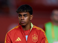 Lamine Yamal of Spain looks on before the UEFA Nations League 2024/25 League A Group A4 game between Spain and Denmark at Enrique Roca stadi...