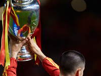 Alvaro Morata of Spain shows the UEFA EURO trophy to the crowd prior to the UEFA Nations League 2024/25 League A Group A4 game between Spain...