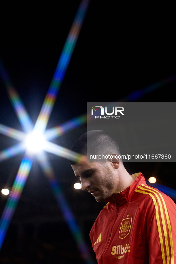 Alvaro Morata of Spain looks on before the UEFA Nations League 2024/25 League A Group A4 game between Spain and Denmark at Enrique Roca Stad...