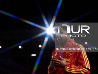 Lamine Yamal of Spain looks on before the UEFA Nations League 2024/25 League A Group A4 game between Spain and Denmark at Enrique Roca Stadi...