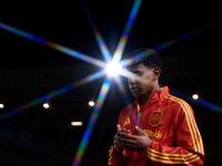 Lamine Yamal of Spain looks on before the UEFA Nations League 2024/25 League A Group A4 game between Spain and Denmark at Enrique Roca Stadi...