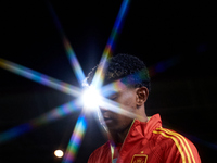 Lamine Yamal of Spain looks on before the UEFA Nations League 2024/25 League A Group A4 game between Spain and Denmark at Enrique Roca Stadi...