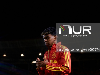 Lamine Yamal of Spain looks on before the UEFA Nations League 2024/25 League A Group A4 game between Spain and Denmark at Enrique Roca stadi...