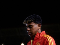 Lamine Yamal of Spain looks on before the UEFA Nations League 2024/25 League A Group A4 game between Spain and Denmark at Enrique Roca stadi...