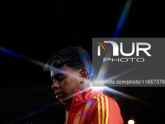 Lamine Yamal of Spain looks on before the UEFA Nations League 2024/25 League A Group A4 game between Spain and Denmark at Enrique Roca Stadi...