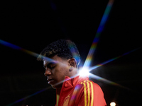 Lamine Yamal of Spain looks on before the UEFA Nations League 2024/25 League A Group A4 game between Spain and Denmark at Enrique Roca Stadi...