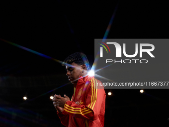 Lamine Yamal of Spain looks on before the UEFA Nations League 2024/25 League A Group A4 game between Spain and Denmark at Enrique Roca Stadi...