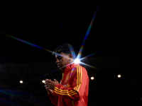 Lamine Yamal of Spain looks on before the UEFA Nations League 2024/25 League A Group A4 game between Spain and Denmark at Enrique Roca Stadi...