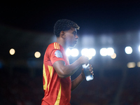 Lamine Yamal of Spain looks on before the UEFA Nations League 2024/25 League A Group A4 game between Spain and Denmark at Enrique Roca stadi...