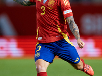 Alejandro Grimaldo of Spain is in action during the UEFA Nations League 2024/25 League A Group A4 game between Spain and Denmark at Enrique...