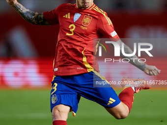 Alejandro Grimaldo of Spain is in action during the UEFA Nations League 2024/25 League A Group A4 game between Spain and Denmark at Enrique...