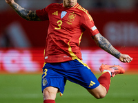 Alejandro Grimaldo of Spain is in action during the UEFA Nations League 2024/25 League A Group A4 game between Spain and Denmark at Enrique...